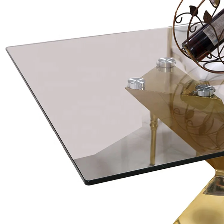 New Design Stainless Steel Gold Glass Wedding Party Event Glass Rectangle Catering Banquet Chairs and Tables Set