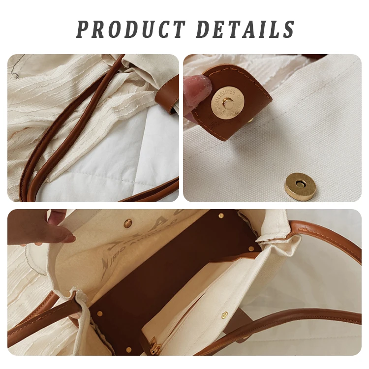 Large Capacity Cotton Canvas Custom Tote Bag with Multi-function Many Pockets Boat Tote Bag