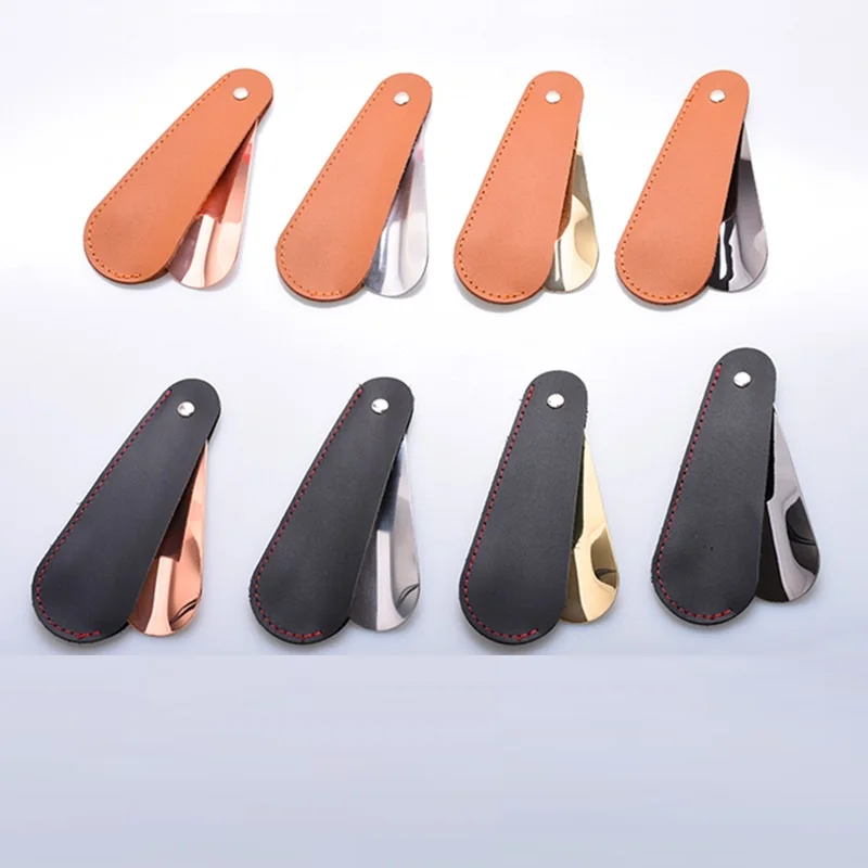 Flexible Cowhide Stainless Steel Shoehorn Easy To Wear Metal Real Leather Shoe Horn