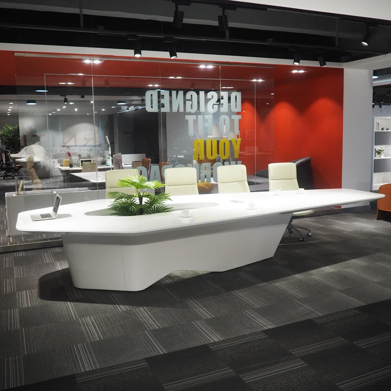 Modern White High Tech Smart Office Furniture 8 10 12 14 16 18 20 Person Customized Boss CEO Meeting Board Room Conference Table