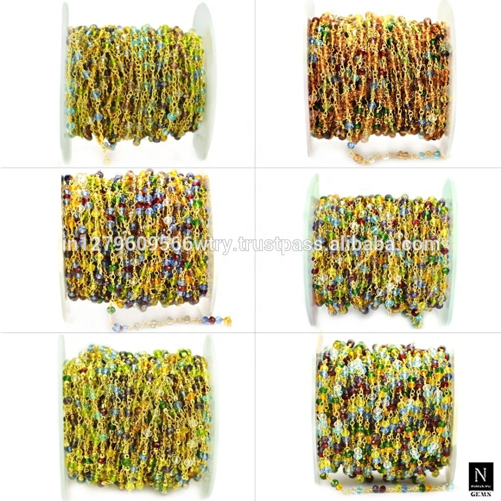 Wire Wrapped Brass Multi Gemstone Bead Chain Rosary Bulk Roll For Jewelry Making Finding Jewelry Wholesale Necklace Bracelet DIY