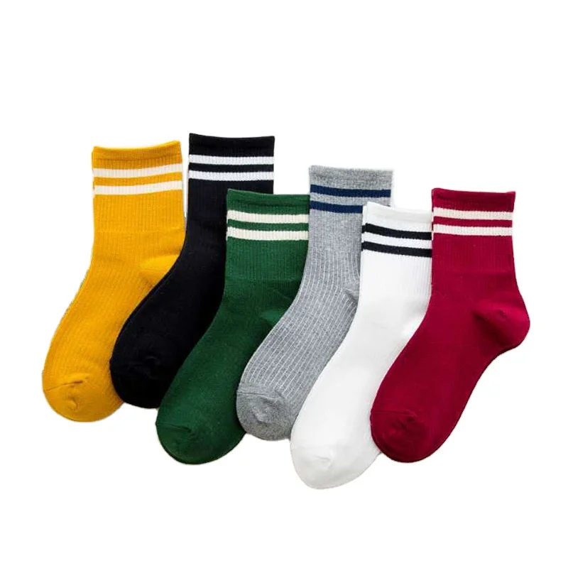 New fashion multi-colored two stripes cotton women socks comfortable soft women long hosiery
