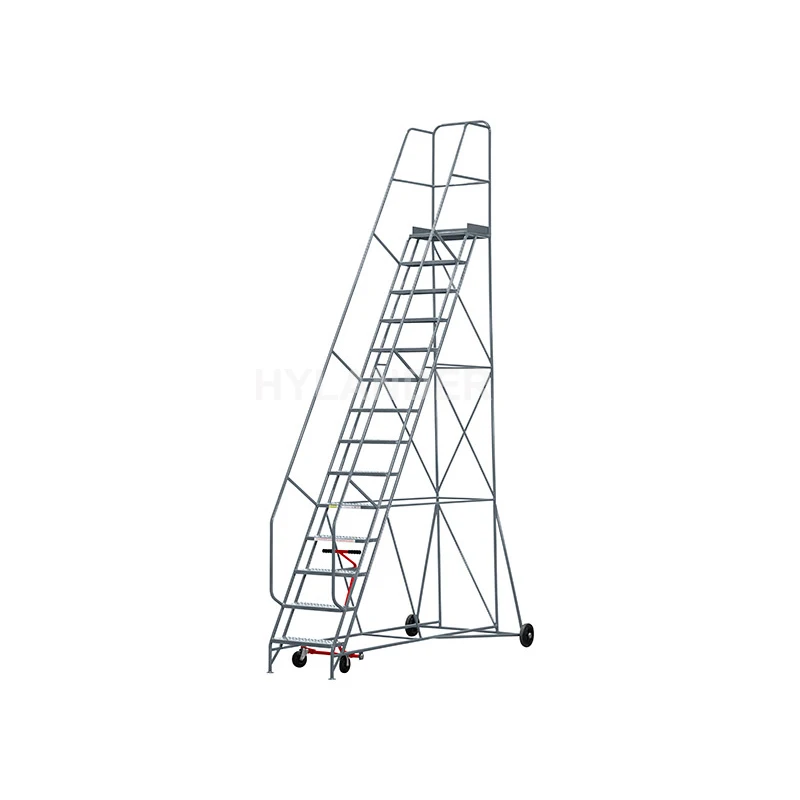 Customizable warehouse large step ladder 14 steps movable warehouse stairs sturdy rolling ladder