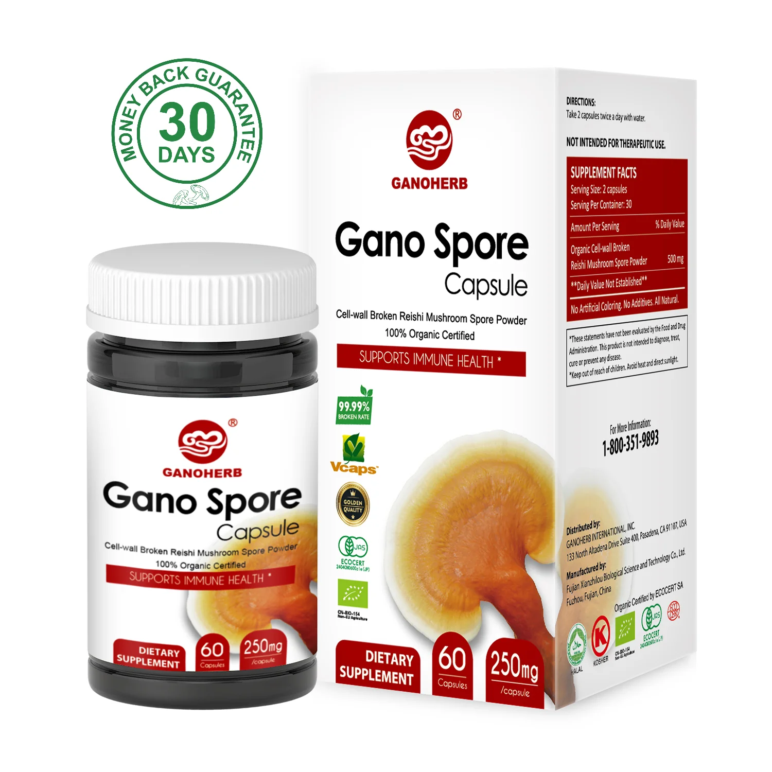 Organic Vegan Healthcare Supplement Reishi Mushroom Spore Powder Capsule