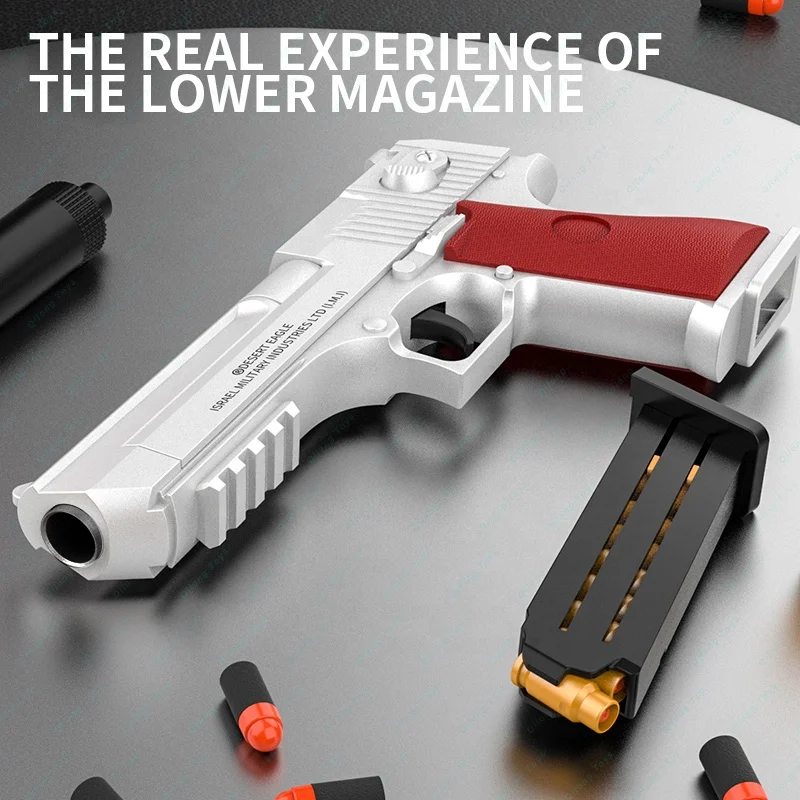 Qilong Planer Shell Soft Bullet Toy Gun Desert Eagle Super Gun Model Sponge Soft Shooting With Silencer Pistol Gun Toys For Kids
