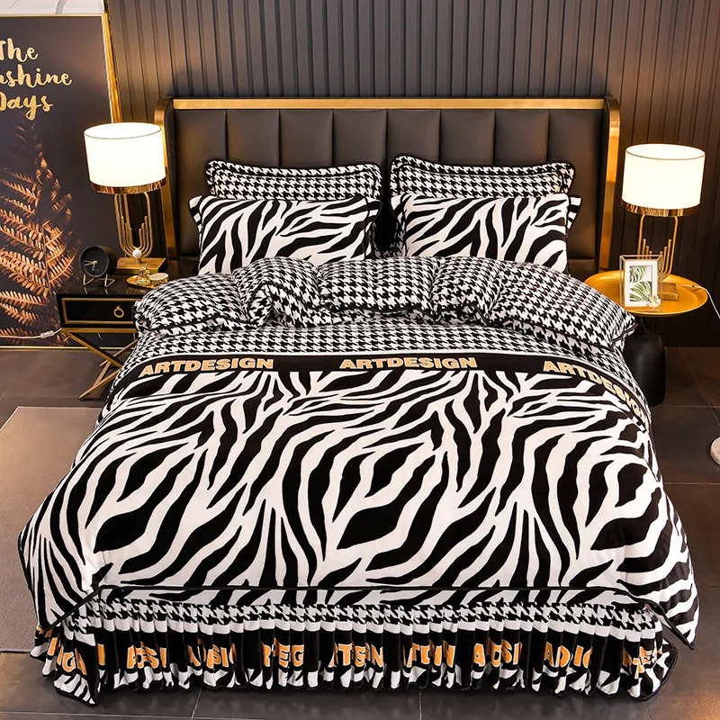 Home Textile Twill cotton cashmere thickened plant Cotton Bed Linens 4pcs Bedding Sets Bed Set Duvet Cover Bed Sheet Mans Cover