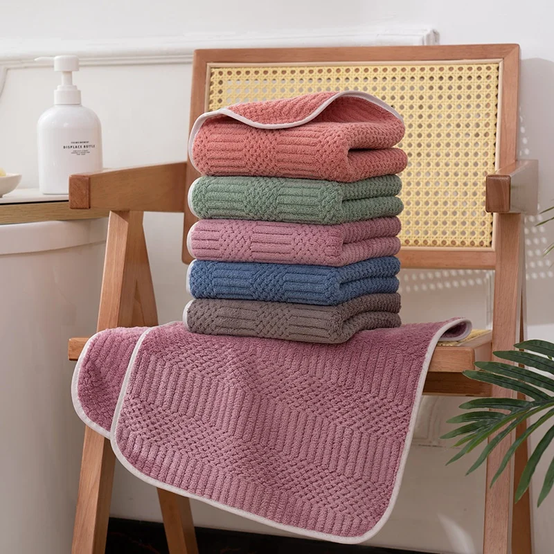 2pcs Solid Color Household Coral Fleece Towel Set Soft Absorbent Hand And Face Towels For Bathroom