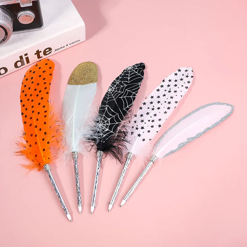 Elegant Colorful Feather Neutral Pen Black Feather Stationery Signature Pen