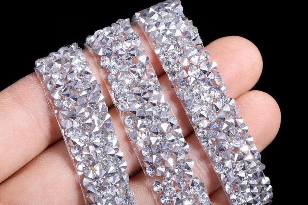 SJ-L00056 SHANGJIN Wholesale hot fix tape  apparel trimmings New fancy design heat transfer rhinestone tape for clothings