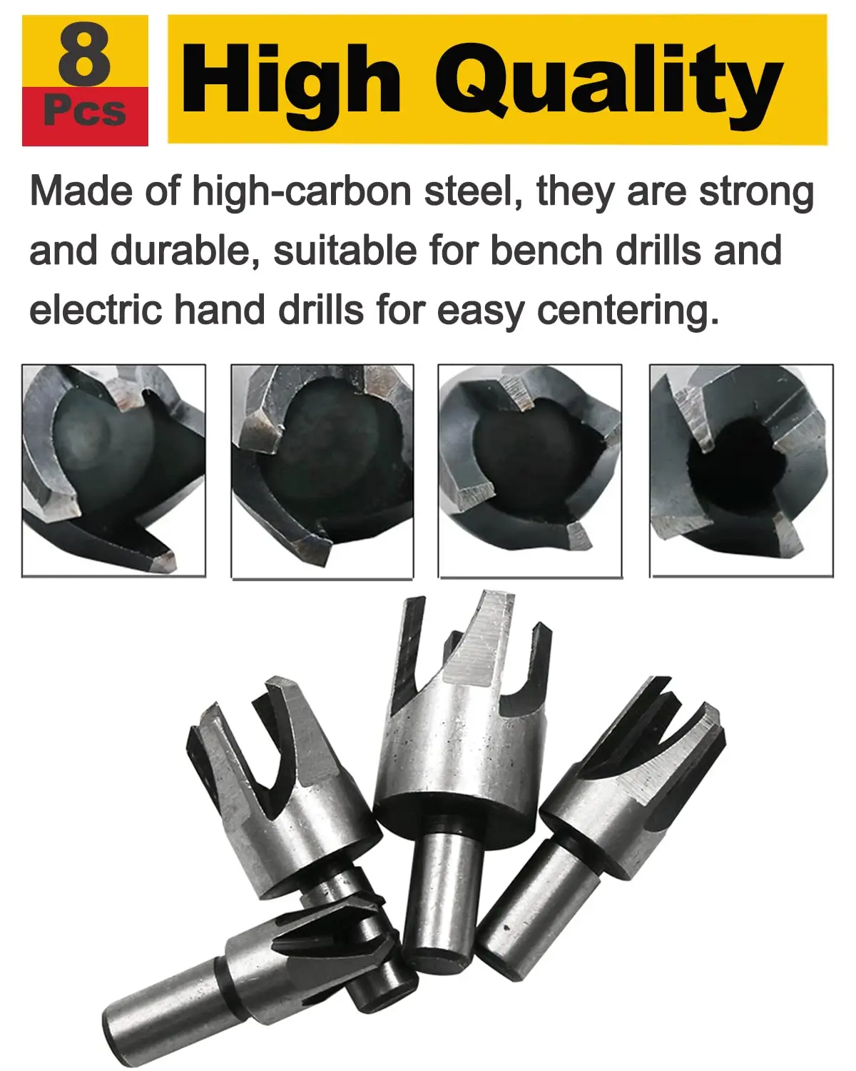 8pcs Wood Plug Cutter Drill Bit Set Straight and Tapered Taper Cutting Tool Woodworking Cork Drill Bit Knife 6mm 10mm 13mm 16mm