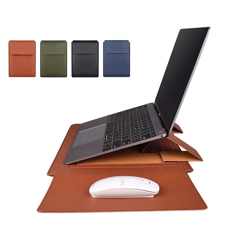 2024 Hot Sale PU Leather Laptop Sleeve Magnetic With Stand Bag Waterproof 13 14 15 16 inch Notebook Computer Case with Mouse Pad