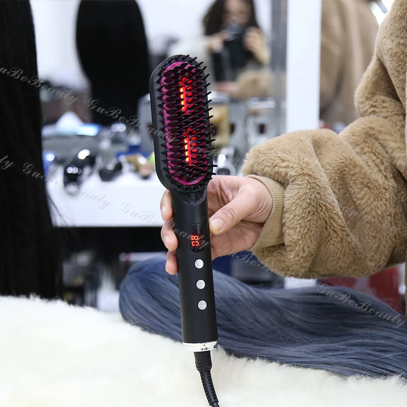 Gubebeauty mini anion infrared portable electric comb hair straightener hair curling wand electric hair brushes for homeuse