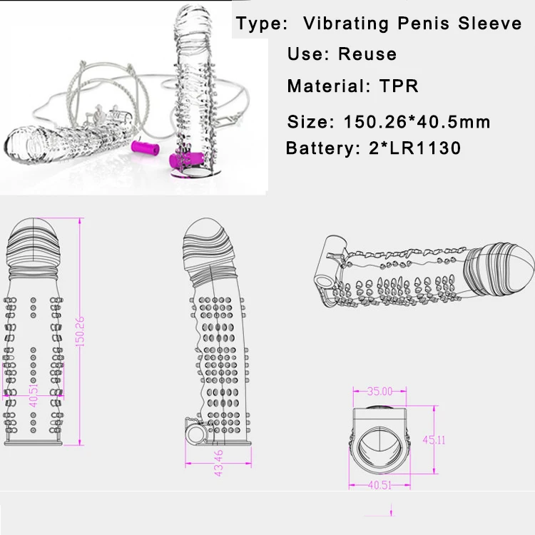 
Clear Vibrating Penis Sleeve Extender Reusable Extension 