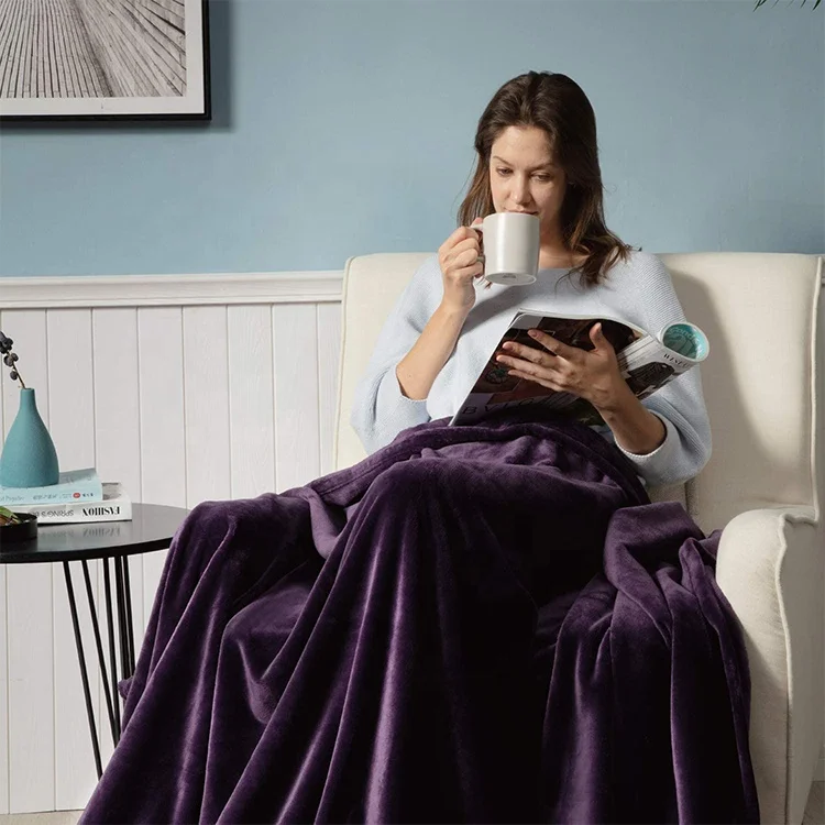 Wholesale polyester custom solid color throw blanket coral flannel fleece blanket