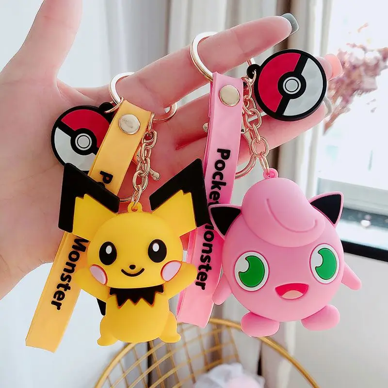 Pocket Monsters Keychain Cartoon PVC Cute Japanese Anime  Key Chain Trinket Car Key Rings Kid Toy KeyRing Charms Llaveros