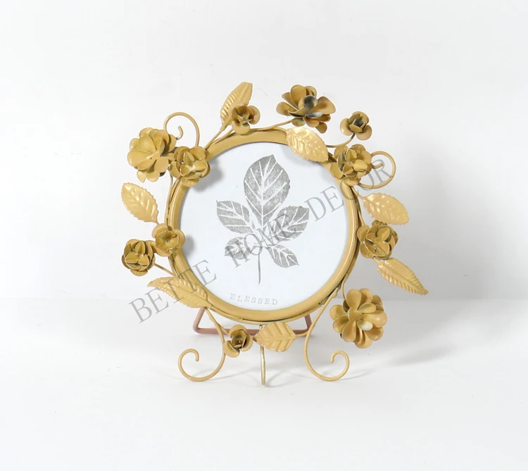 High Quality Classic Gold Flower Round Table Top Photo Frame
