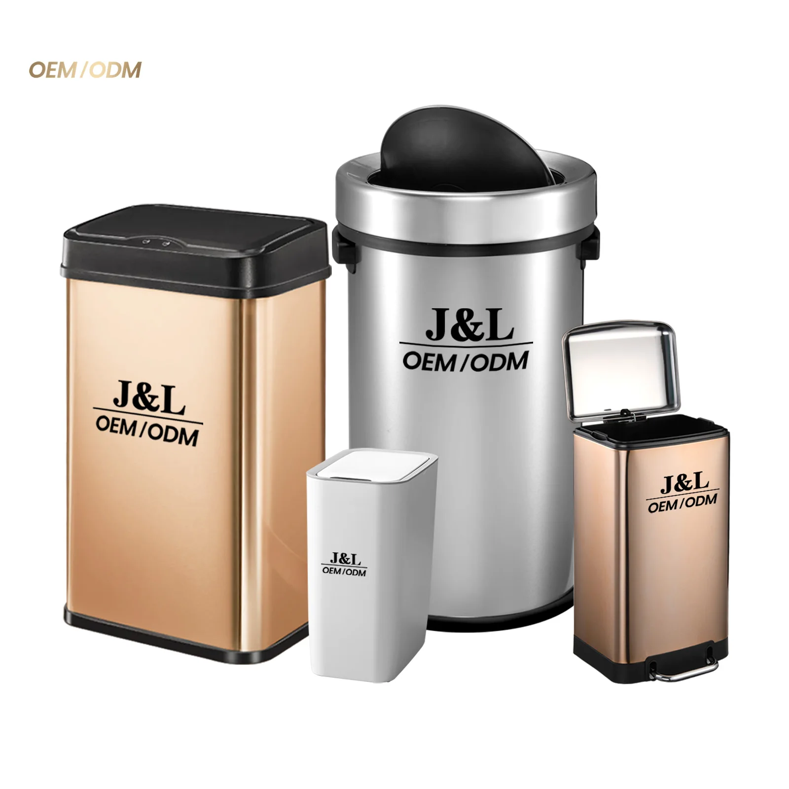 J & L OEM доступный Золотой мусорный бак прямоугольной формы Современный Дизайн Прочный контейнер из нержавеющей стали с утолщенным стволом