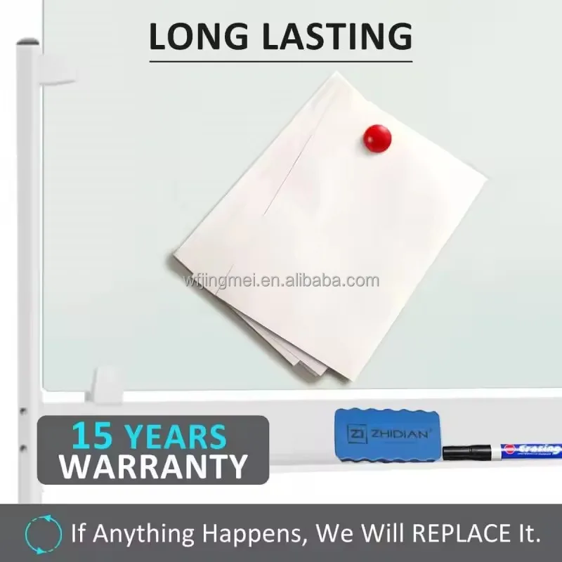Mobile Glass Dry Erase Board Movable Large Tempered Glass White Board Magnetic Whiteboard With Rolling Stand