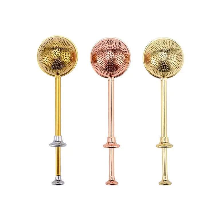 Factory custom LOGO food grade Gold rose gold stainless steel 304 press push rod tea filter tea infuser