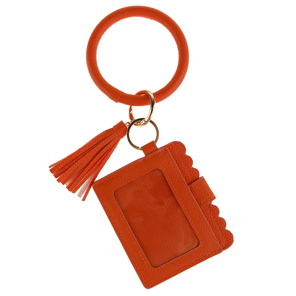 Wholesale Ladies PU Leather Key Chain Tassel Wristlet Card Holder Wallet And Purses Women ID Holder Clutch Bracelets Bag
