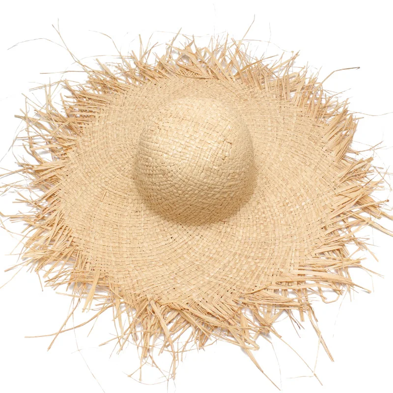 Hot sales outdoor travelling summer holiday visor round wide large brim women foldable beach raffia straw hat