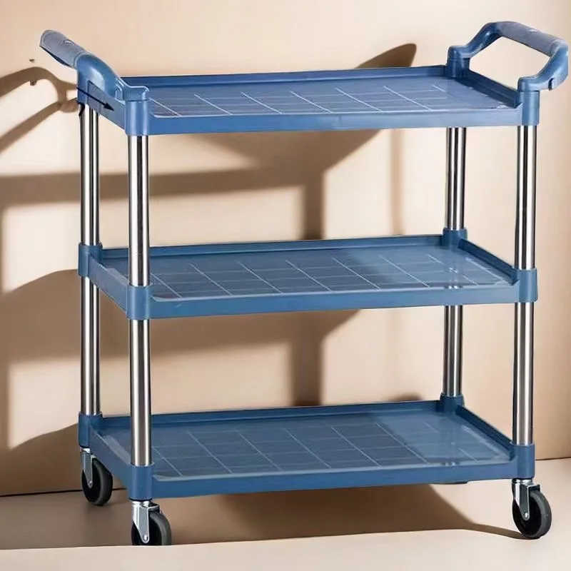 Factory 3-layer Kitchen Trolley Plastic & stainless steel Restaurant Service Trolley Food Serving Storage Trolley cart