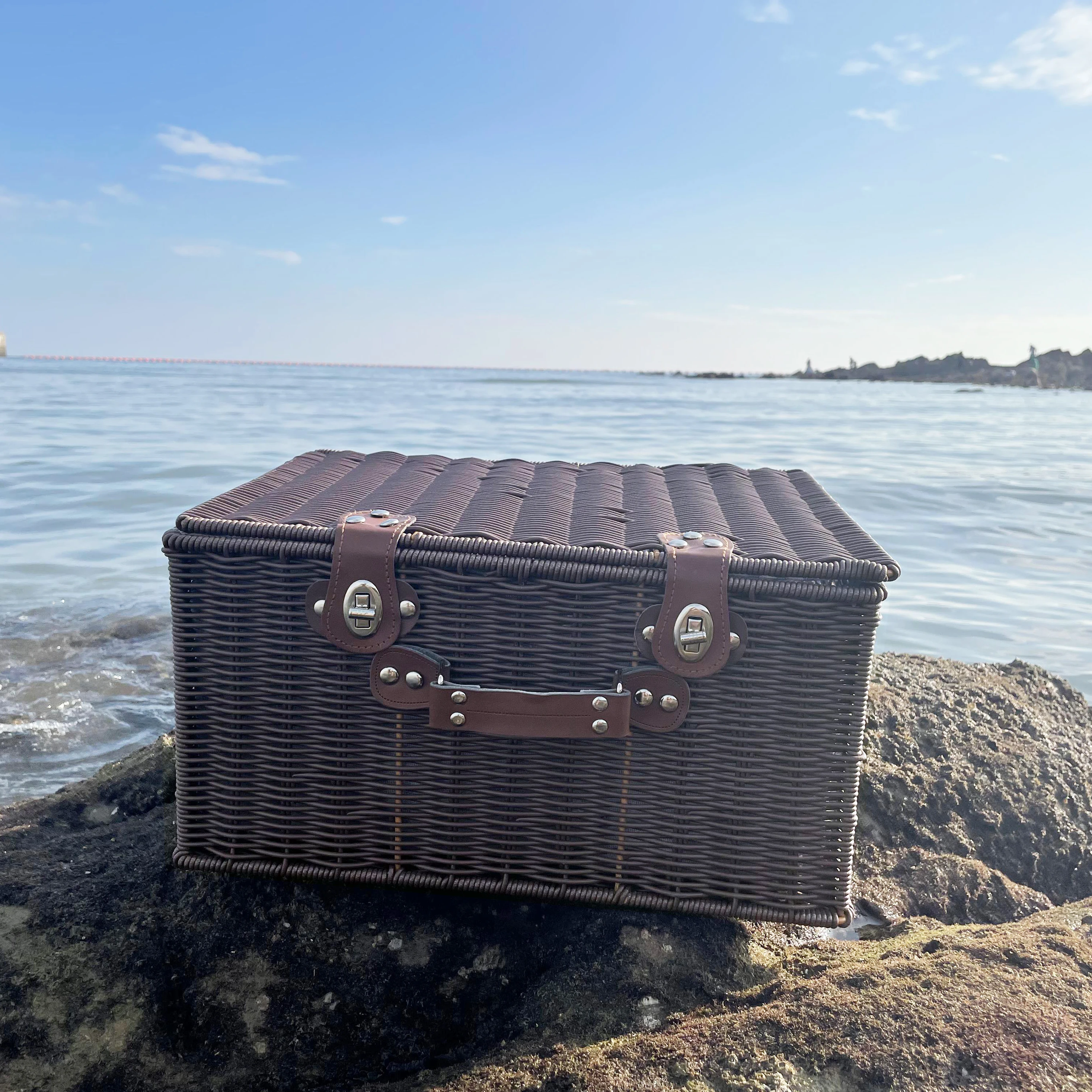 Wholesale 2/4 person Customized OEM outdoor Camping handmade rattan basket picnic basket