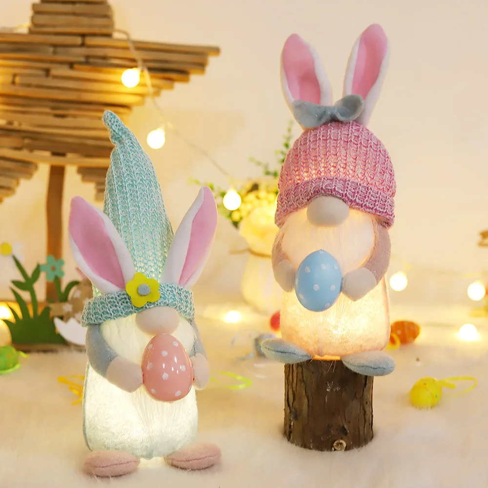 Easter decorations Faceless old man dolls with lights Rabbit ears dwarf dolls with colored eggs Window decorations