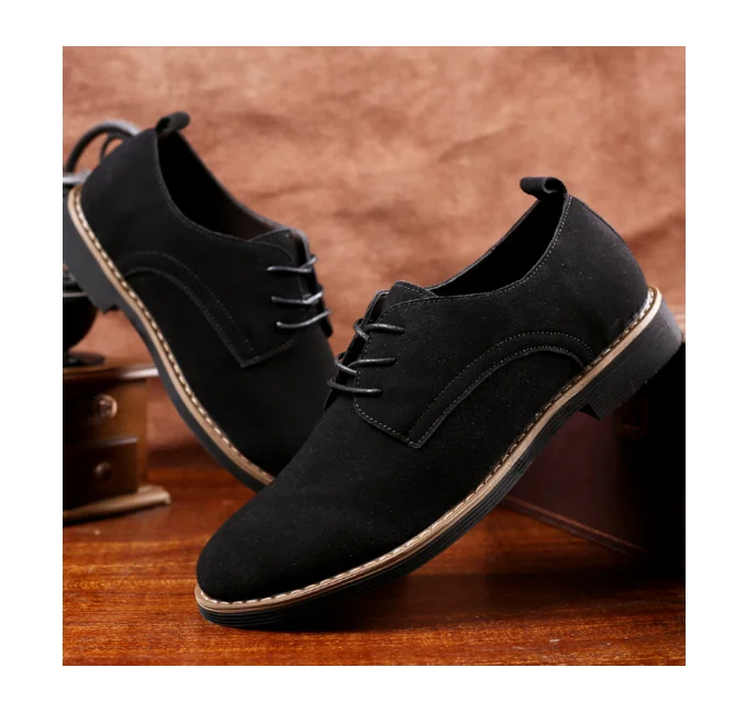 Mens British Style Business Casual Shoes in Plus Size PU Leather with Frosted Anti-Slip Lace-Up Closure Autumn Loafers