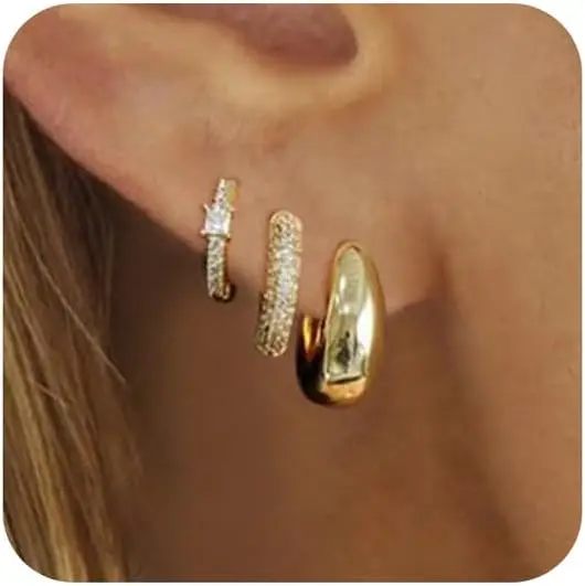 Dainty 14k Gold Plated Lightweight Huggie Hoop Earrings Set Trendy Earring Small Gold Hoop Earrings Set for Women Jewelry