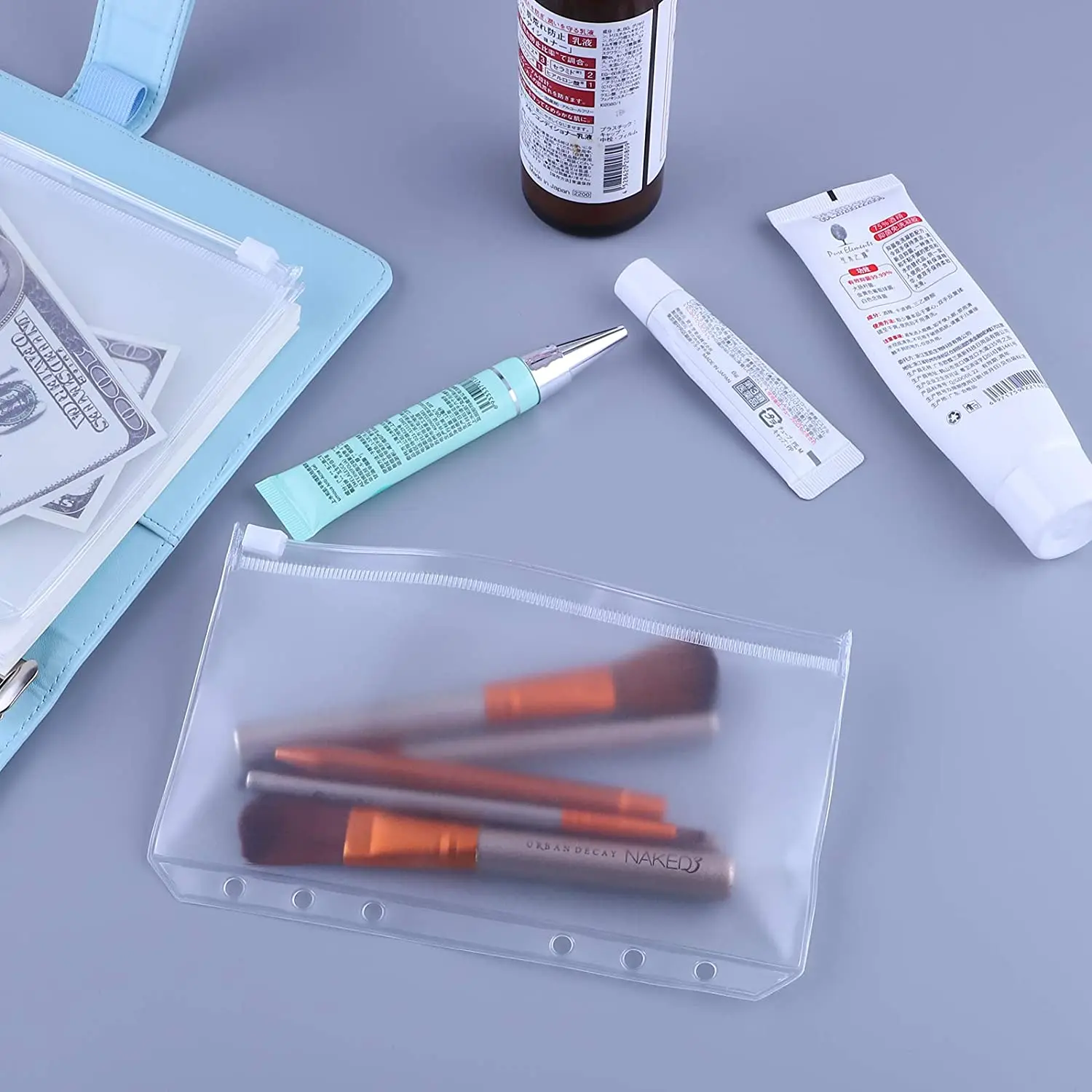 PVC Cash Budget Zipper Envelopes 6-holes Binder Pouches Folders With Label Pocket A6 Size Binder Pockets