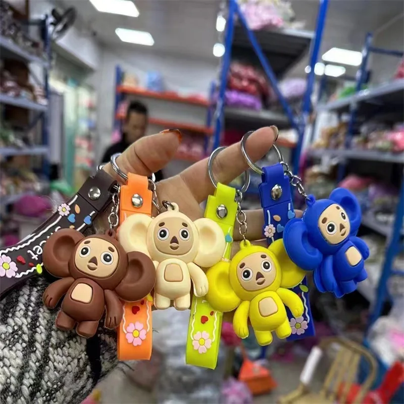 2023 Backpack Car Pendant Keychains 3D Cartoon Soft Pvc Russian Cheburashka Toys Silicone Rubber Keychains