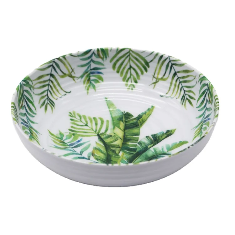 2021 Hot Sale Home Ripple Plant Design Leaf Pattern Cute Plastic Color Salad Soup Melamine Bowl