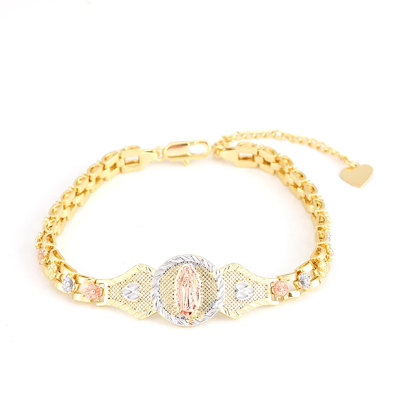 
14k tricolor virgen de guadalupe bracelet religious bracelet women 