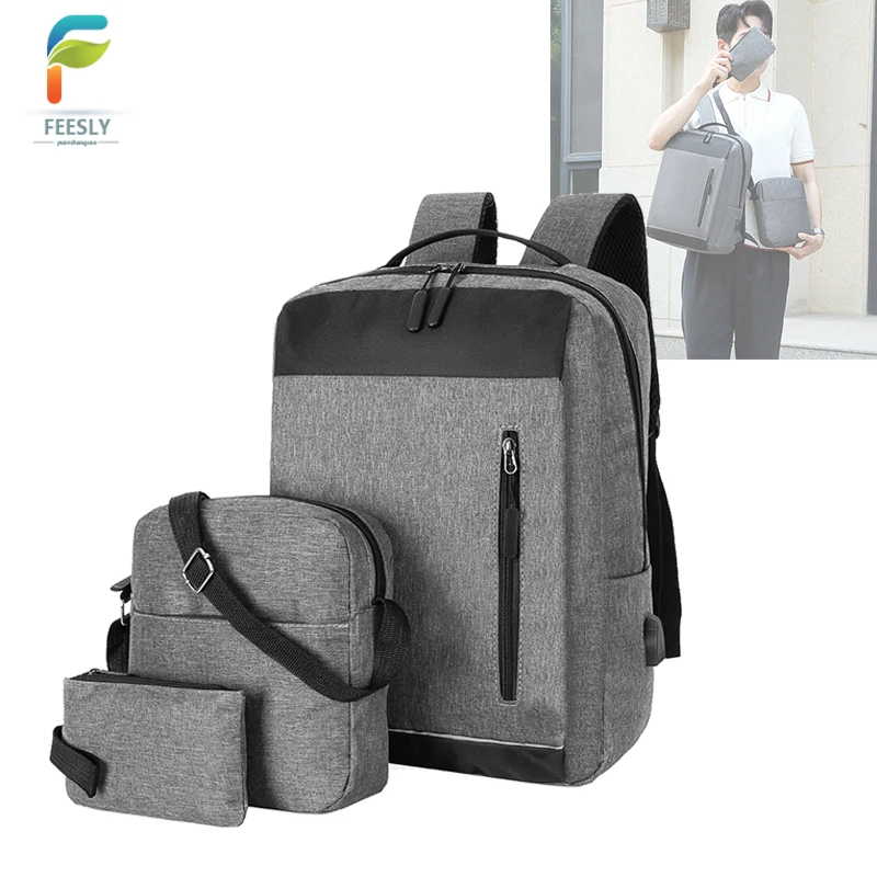manufacturer 3in1 laptop backpack set price polyester multifunctional usb laptop backpack travel business college bags