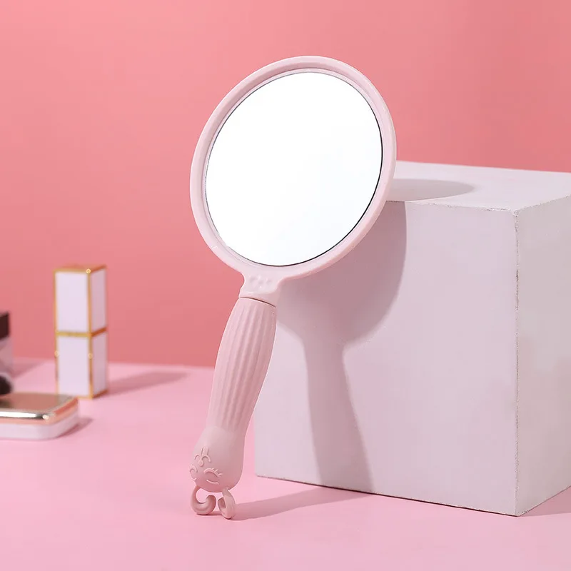Cartoon Portable Vanity Mirror With Handle Student Make-up Outdoor Handheld HD Small Mirror Dorm Lighting Mirror