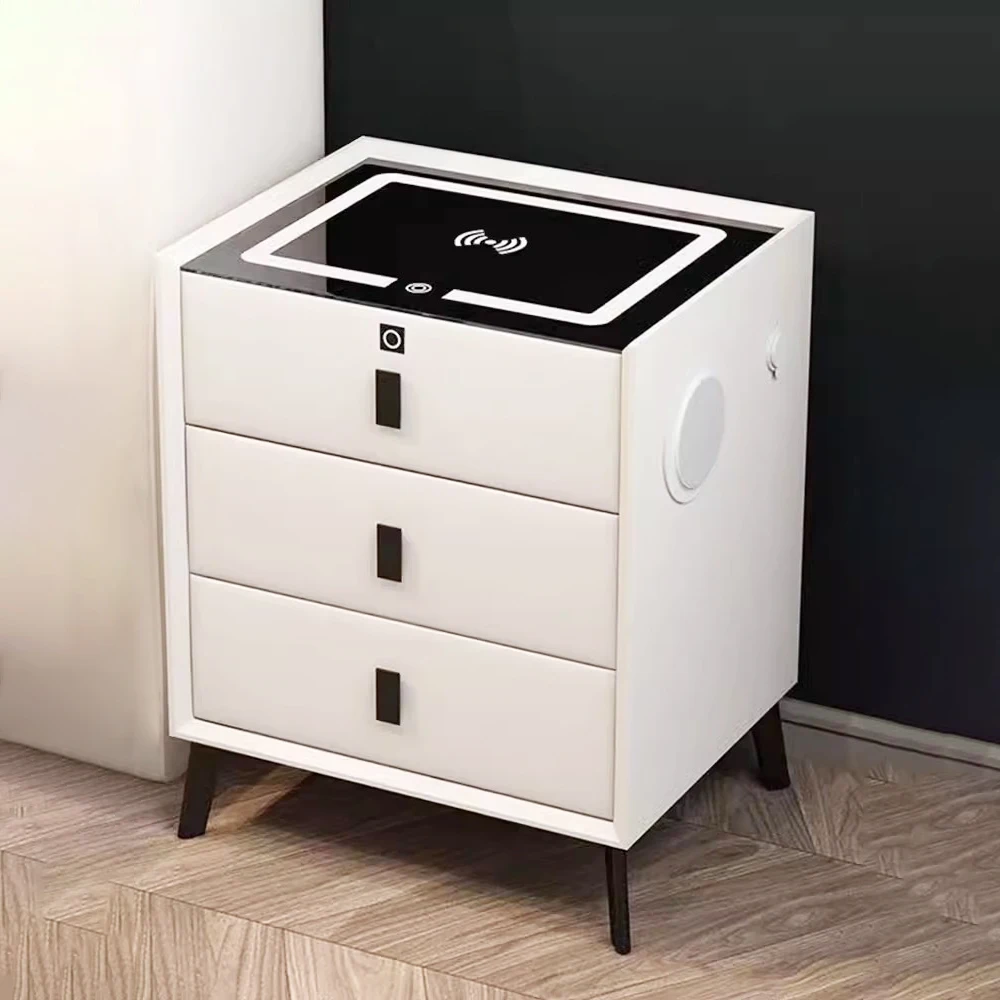 Luxury White Black Bed Room Furniture Wooden Smart Bedside Coffee Table Modern Nightstands With Usb Wireless Charging
