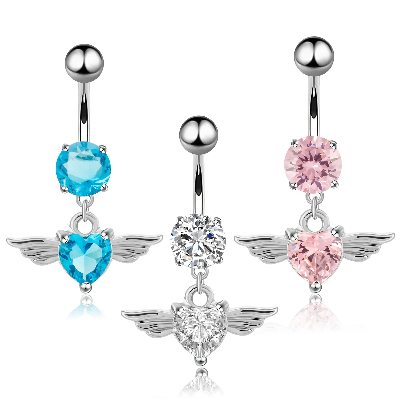 Wish new angel wings feather zircon navel ring diamond heart shaped navel buckle piercing jewelry