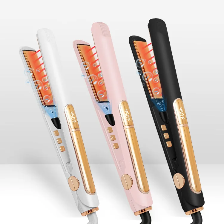 Private Label 2 in 1 Straight Curly Ultrasonic Infrared Negative Ions Gold Cordless Hair Straightener