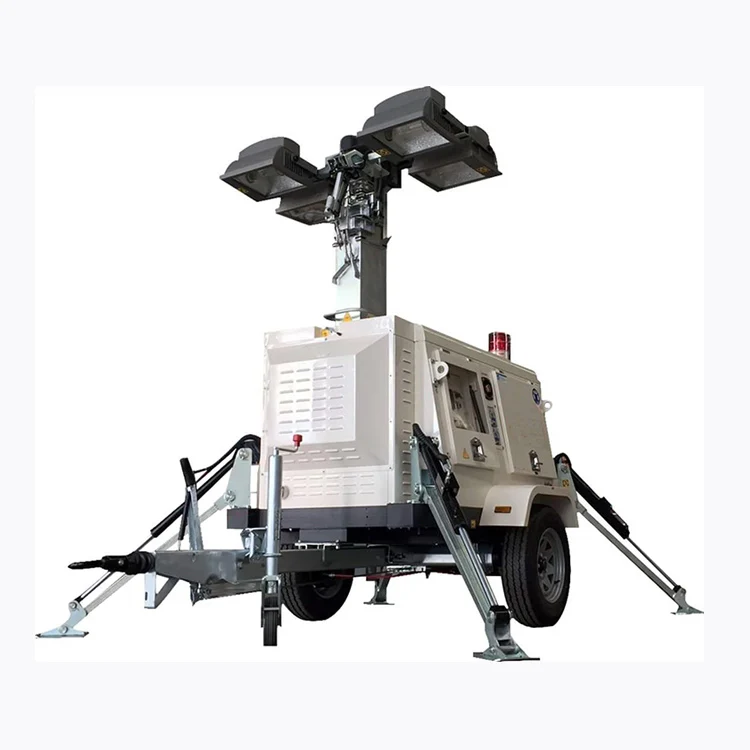 hot sale 4*1000W lamp street trailer lighting tower with generator set with weichai engine for construction
