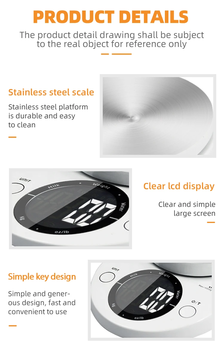 Round Shape LCD Digital Kitchen Scales 5 Kg 1 g Kitchen Food Weight Scale with Bowl