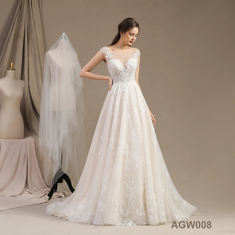 Simple sleeveless lace wedding dress waist - down temperament simple wedding dress
