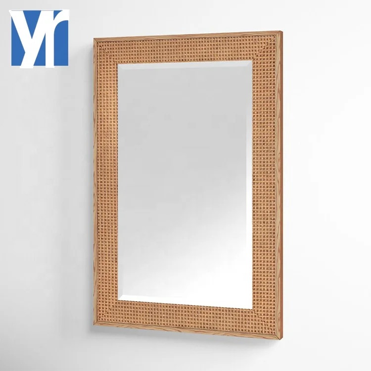 YRMT New Dresser Wicker Rectangle Rattan Art Wall Hanging wood mirror frame