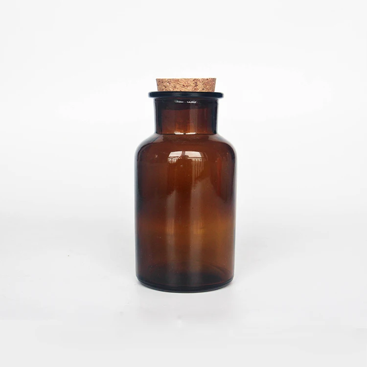 Small Amber Glass Wide Mouth Bottle Jars With Cork Stoppers Brown Colour