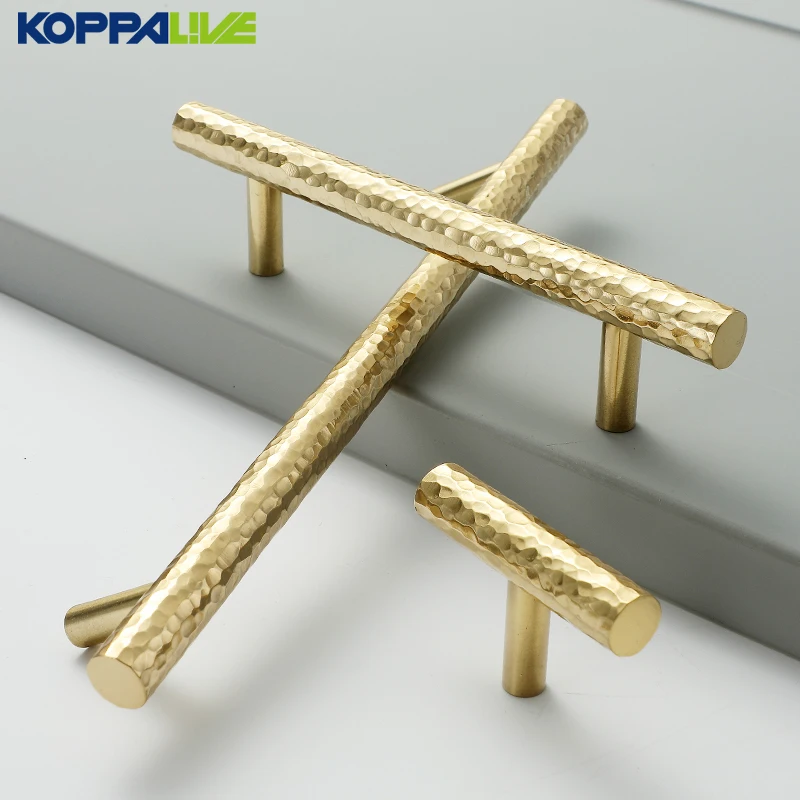 Koppalive Hammer Finish Handmade Solid Brass T Bar Furniture Handles and Knobs for Drawer Cabinet Kitchen Home Decor