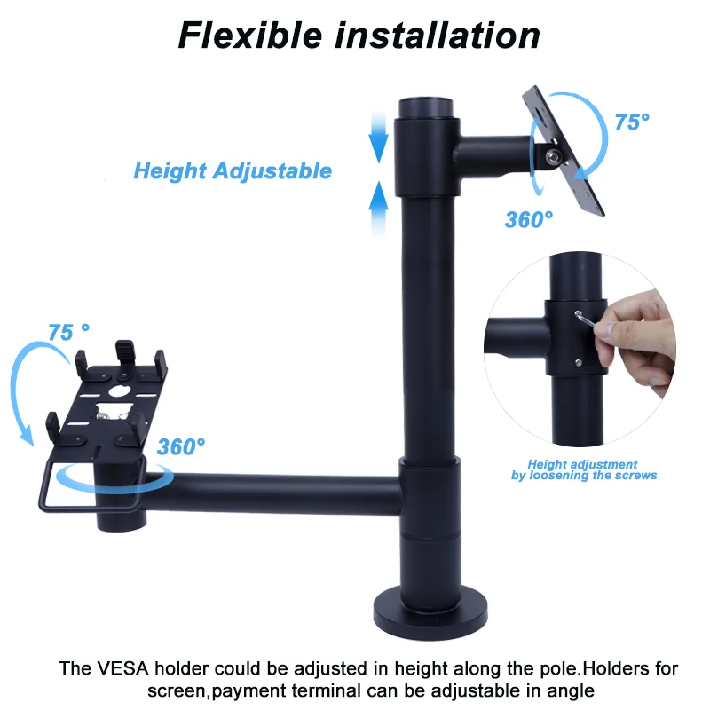 Dual screen cylinder Cash Register stand adjustable pole mounting solution vesa mount stand for checkout counters