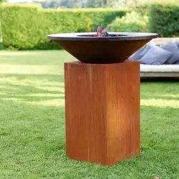 100cm Diameter Fire Pit Bowl with BBQ Top Plate and Wood Storage for Outdoor BBQ and Wood Burning