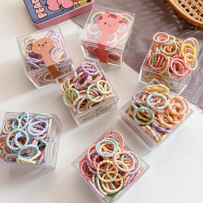 Cute style 100pcs/box candy color small size hair band children hair tie rubber bands for kids