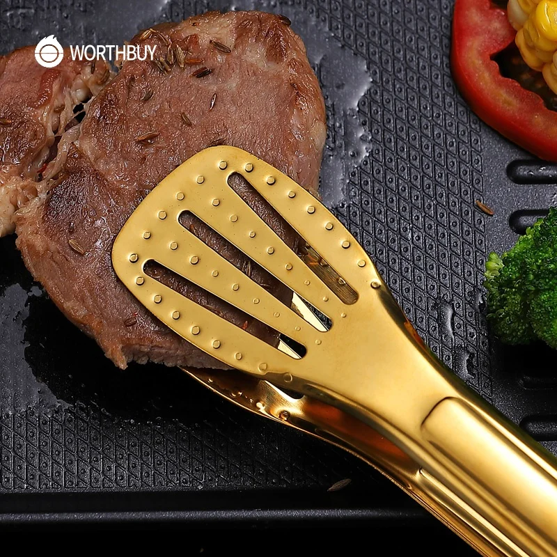 WORTHBUY colorful 9/12 inch steak bread meat serving cooking tongs 304 stainless steel food tongs for kitchen accessories