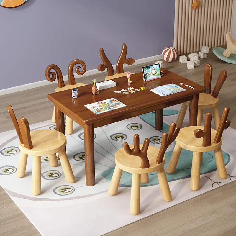 Wooden kids table and chairs for kindergarten and school Children furniture Desk furniture set